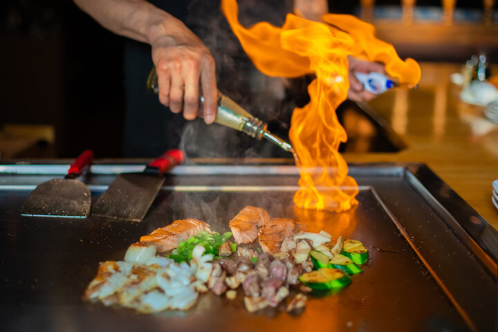 Fresh vegetables being grilled on hibachi at Boston catering