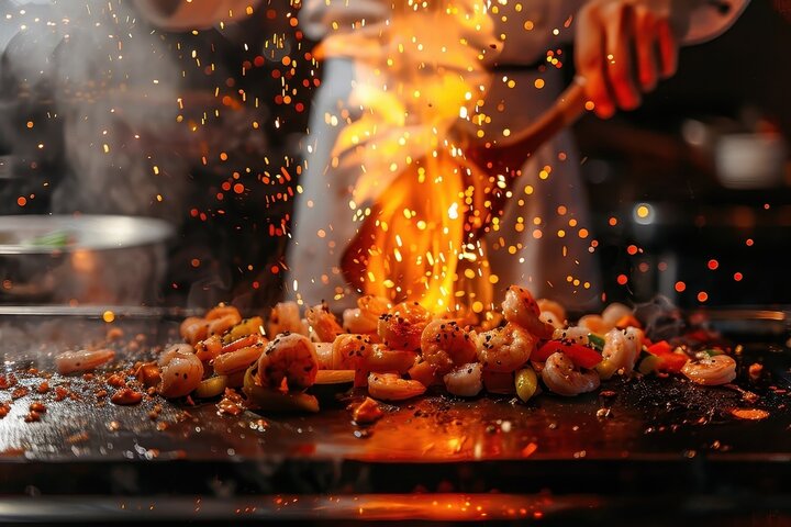 Delicious hibachi fried rice with vegetables at Boston event