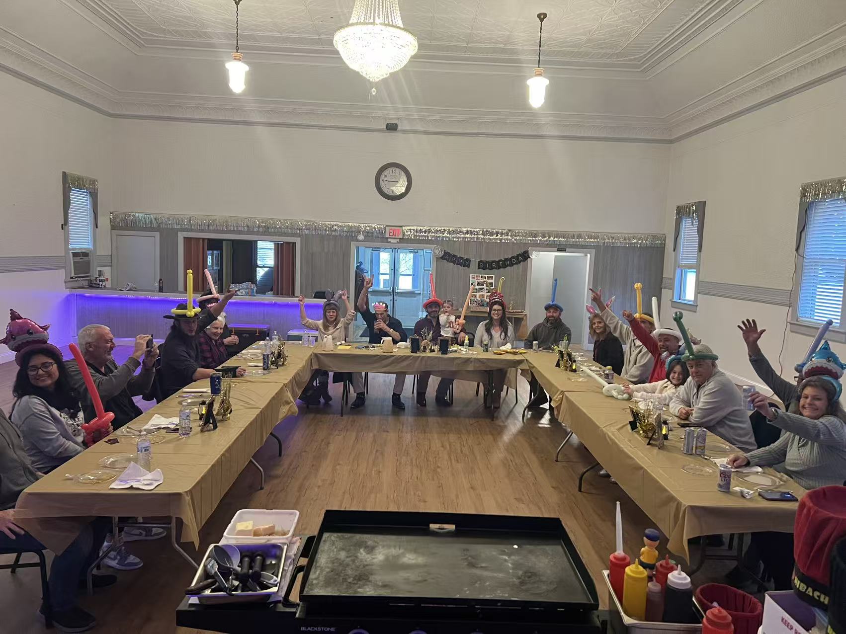 Mobile hibachi catering station setup for large Boston party