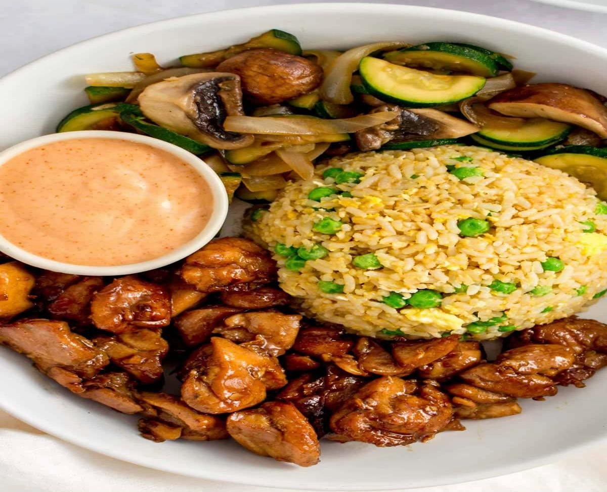 Hibachi grilled steak and shrimp served at New England mobile catering event